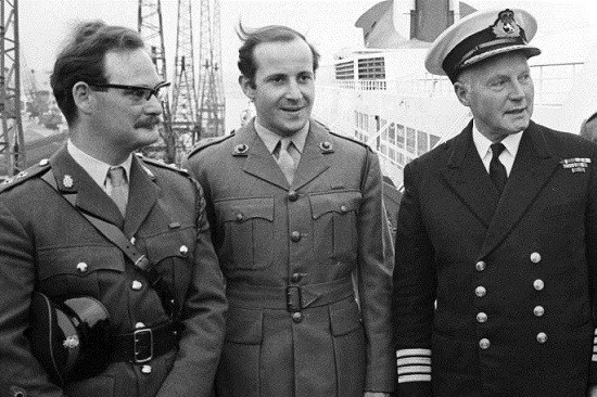 Captain Williams, Lieutenant Clifford and Captain Law on QE2