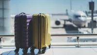 Luggage in airport by plane
