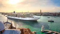 Cruise ship in city