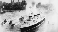 SS Normandie leaving New York.