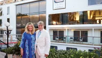 The Earl and Countess of Carnarvon presided over the launch of Viking Osiris. Credit: Viking