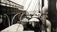 Titanic's lifeboats stored on the deck of RMS Carpathia. Credit: Picryl