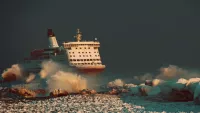 Ship in stormy seas