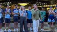 Stars onboard: Lisa Faulkner and John Torode