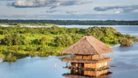 Traditional house on the Amazon river in Iquitos
