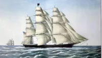 Art depicting the clipper ship Flying Cloud