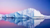 Sunset and glacier near Vernadsky Research Base Antarctica