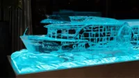 An ice sculpture of Riviera Radiance at its naming ceremony | Credit: Riviera Travel