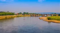 Elbe River in summerlow water levels Canva