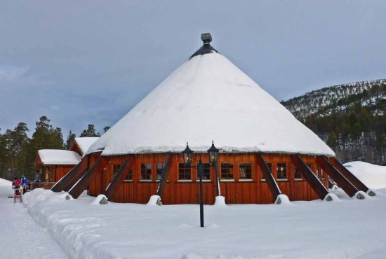 The Igloo Hotel's Laksestua restaurant - its design is based on the traditional Sami Lavvu tent