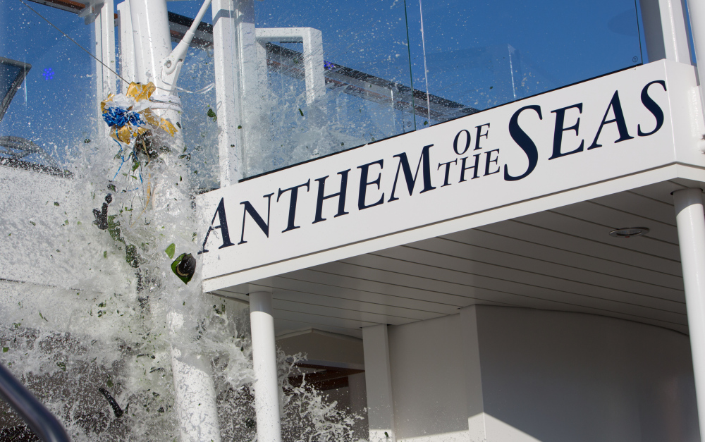 Champagne smashes on Anthem of the Seas