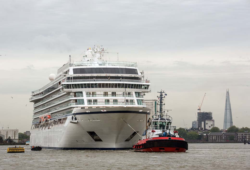 Jeff Moore 12/05/15 "Picture free for editorial use relating to Viking Cruises" London welcomes cruising’s newest Star London welcomed Viking Cruises first ocean bound ship, the Viking Star, as it entered the Thames Barrier early this morning. The brand new 930 passenger Viking Star marks the travel industry’s first entirely new cruise line in a decade. In a world of ever increasing cruise ships, the 930 passenger Star is one of the biggest cruise ships to navigate the Thames, however this remains small in comparison to other mega ocean cruise liners. For more information on Viking Ocean Cruises please visit http://www.vikingcruises.co.uk/oceans/