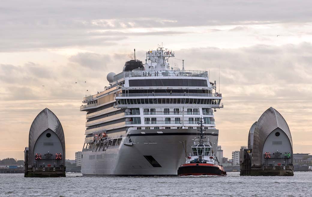 Jeff Moore 12/05/15 "Picture free for editorial use relating to Viking Cruises" London welcomes cruising’s newest Star London welcomed Viking Cruises first ocean bound ship, the Viking Star, as it entered the Thames Barrier early this morning. The brand new 930 passenger Viking Star marks the travel industry’s first entirely new cruise line in a decade. In a world of ever increasing cruise ships, the 930 passenger Star is one of the biggest cruise ships to navigate the Thames, however this remains small in comparison to other mega ocean cruise liners. For more information on Viking Ocean Cruises please visit http://www.vikingcruises.co.uk/oceans/