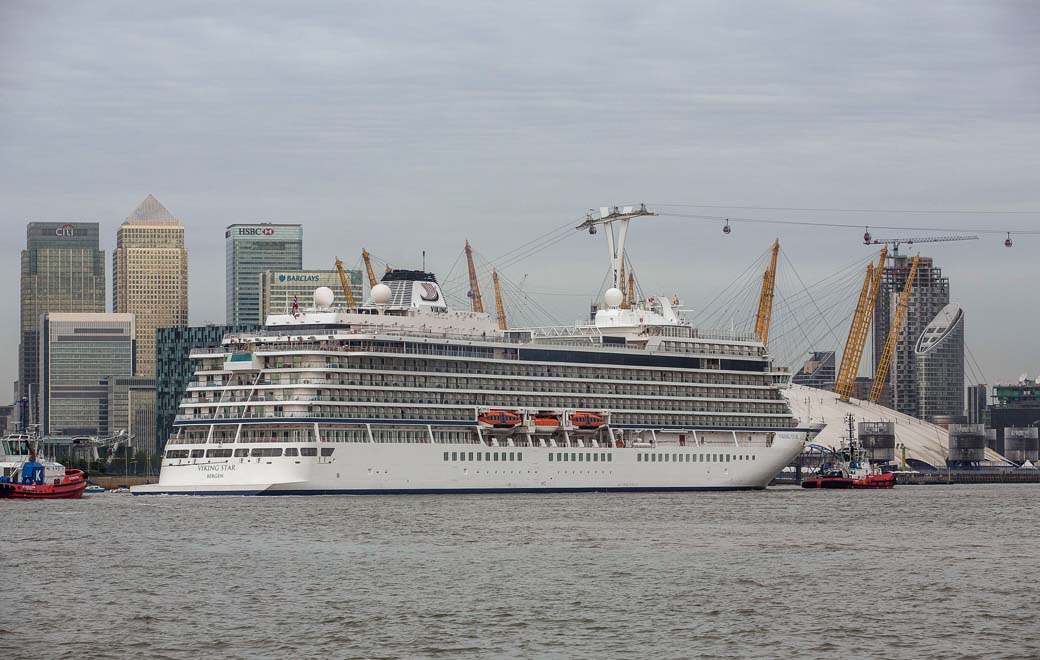 Jeff Moore 12/05/15 "Picture free for editorial use relating to Viking Cruises" London welcomes cruising’s newest Star London welcomed Viking Cruises first ocean bound ship, the Viking Star, as it entered the Thames Barrier early this morning. The brand new 930 passenger Viking Star marks the travel industry’s first entirely new cruise line in a decade. In a world of ever increasing cruise ships, the 930 passenger Star is one of the biggest cruise ships to navigate the Thames, however this remains small in comparison to other mega ocean cruise liners. For more information on Viking Ocean Cruises please visit http://www.vikingcruises.co.uk/oceans/