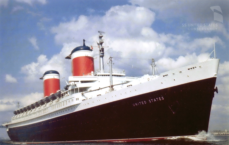 The SS United States at sea during her service career. Photo courtesy of Bill DiBenedetto and the SS United States Conservancy