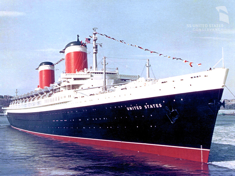 The SS United States easing into New York's Pier 86, sometime during her service career. Photo courtesy of Bill DiBenedetto and the SS United States Conservancy