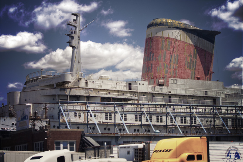 The SS United States' forward funnel and radar mast