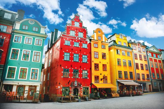 Colourful houses in Gamla Stan, the old town in central Stockholm, Sweden