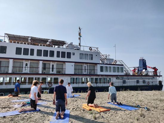 Morning yoga class off the ship