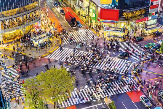 The famous Shibuya crossing, believed to be busiest intersection in the world