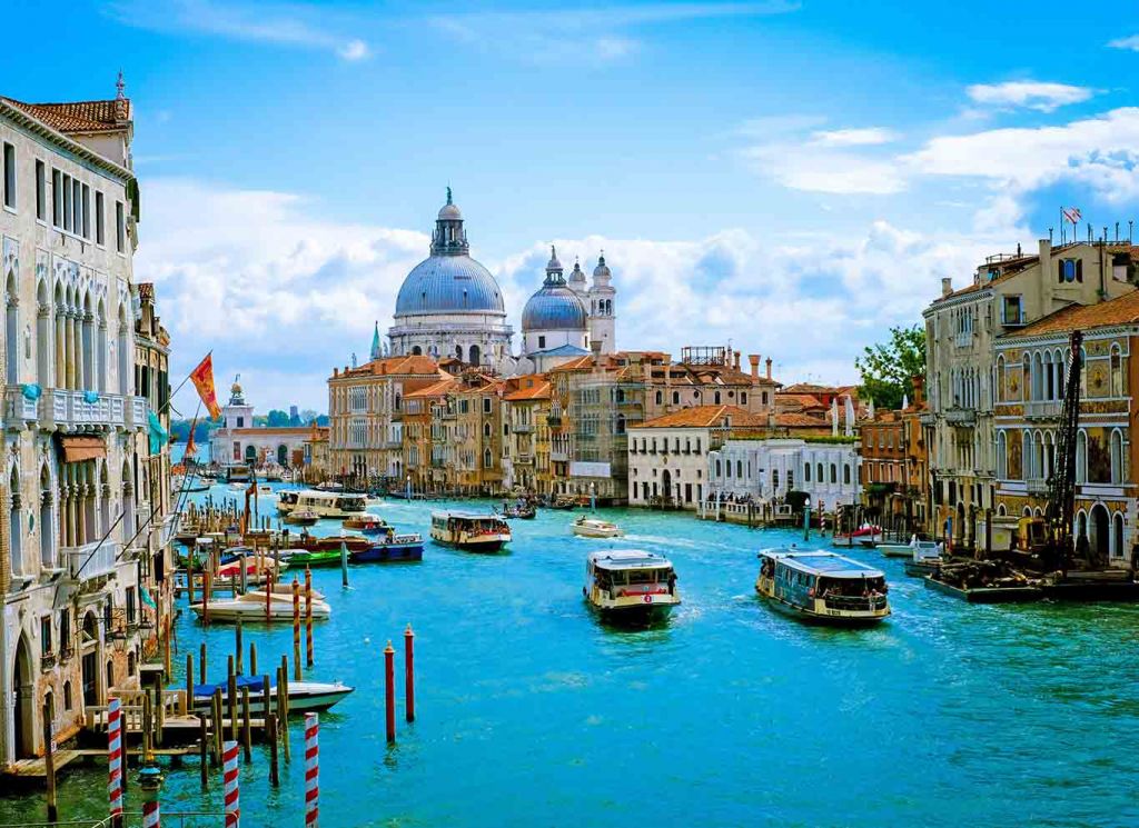 Venice floods: Grand Canal and Basilica Santa Maria della Salute in Venice,Italy