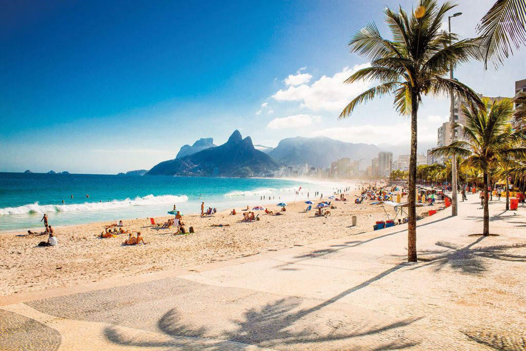 Palms and Two Brothers Mountain on Ipanema beach Rio de Janeiro