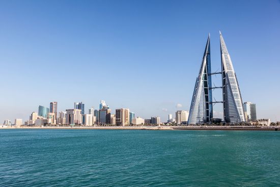 Skyline of Manama dominated by the World trade Center building, Bahrain