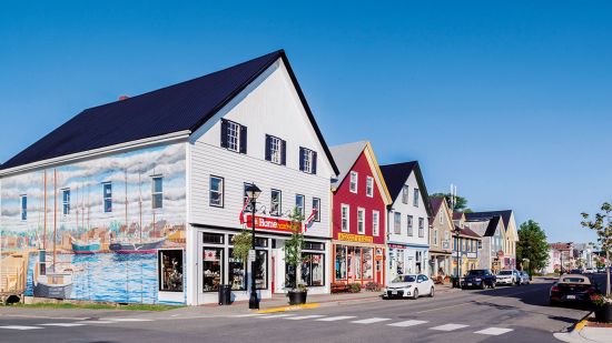 Street with stores in St Andrews, New Brunswick