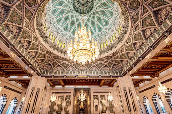 The world’s largest chandelier in Oman's in the Sultan Qaboos Grand Mosque