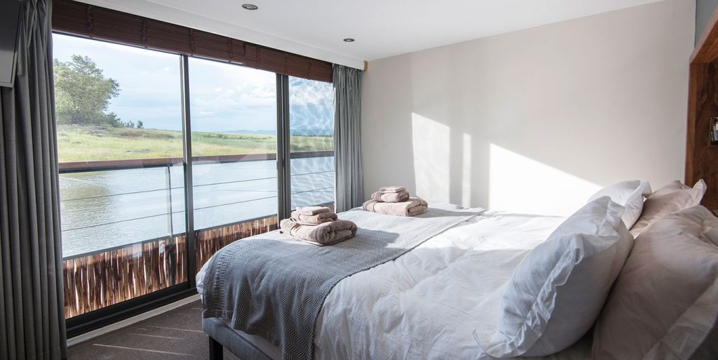 Cabin aboard the African Dream looks out onto Lake Kariba