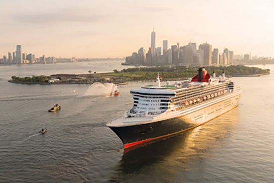 Cunard's ship sailing from New York on Transatlantic cruise