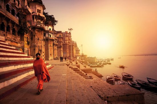 Holy city of Varanasi down the Ganges Asia river