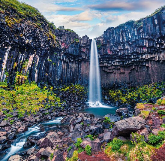 Skaftafell National Park with magnificent waterfall, Iceland