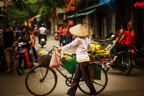 Vietnamese vendor selling fruit is a typical sight in Vietnam