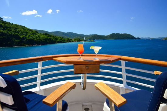 Cocktail's on SeaDream's yacht deck looking out onto the Caribbean