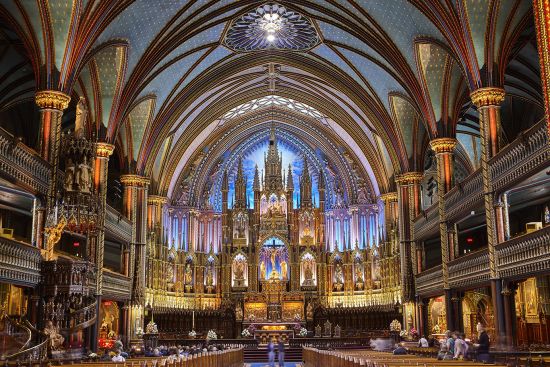 Interior of Interior of the Gothic revival Notre Dame basilica in Montreal