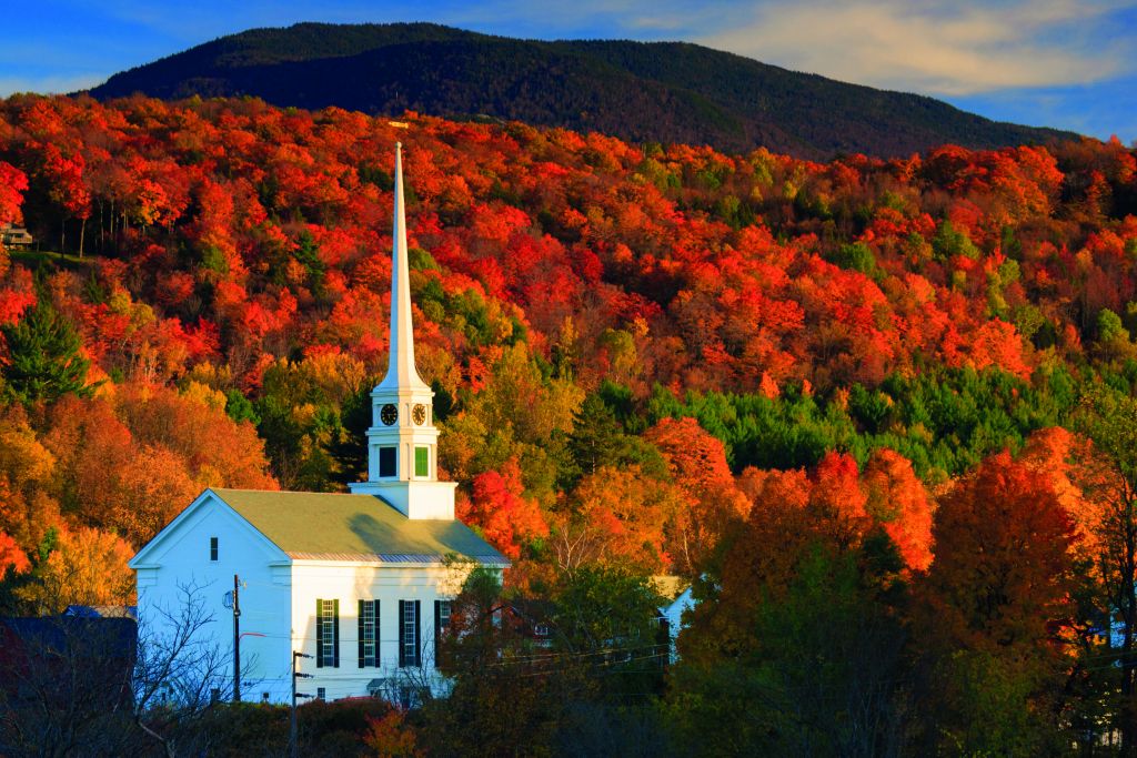 Church with autumn trees