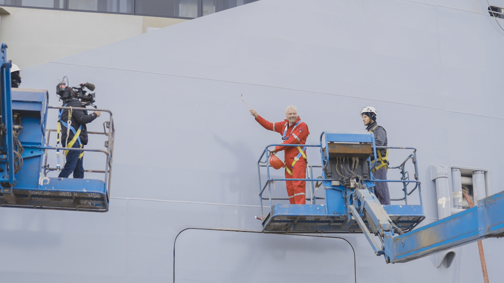 Virgin Voyages Richard Branson painting Scarlet Lady hull